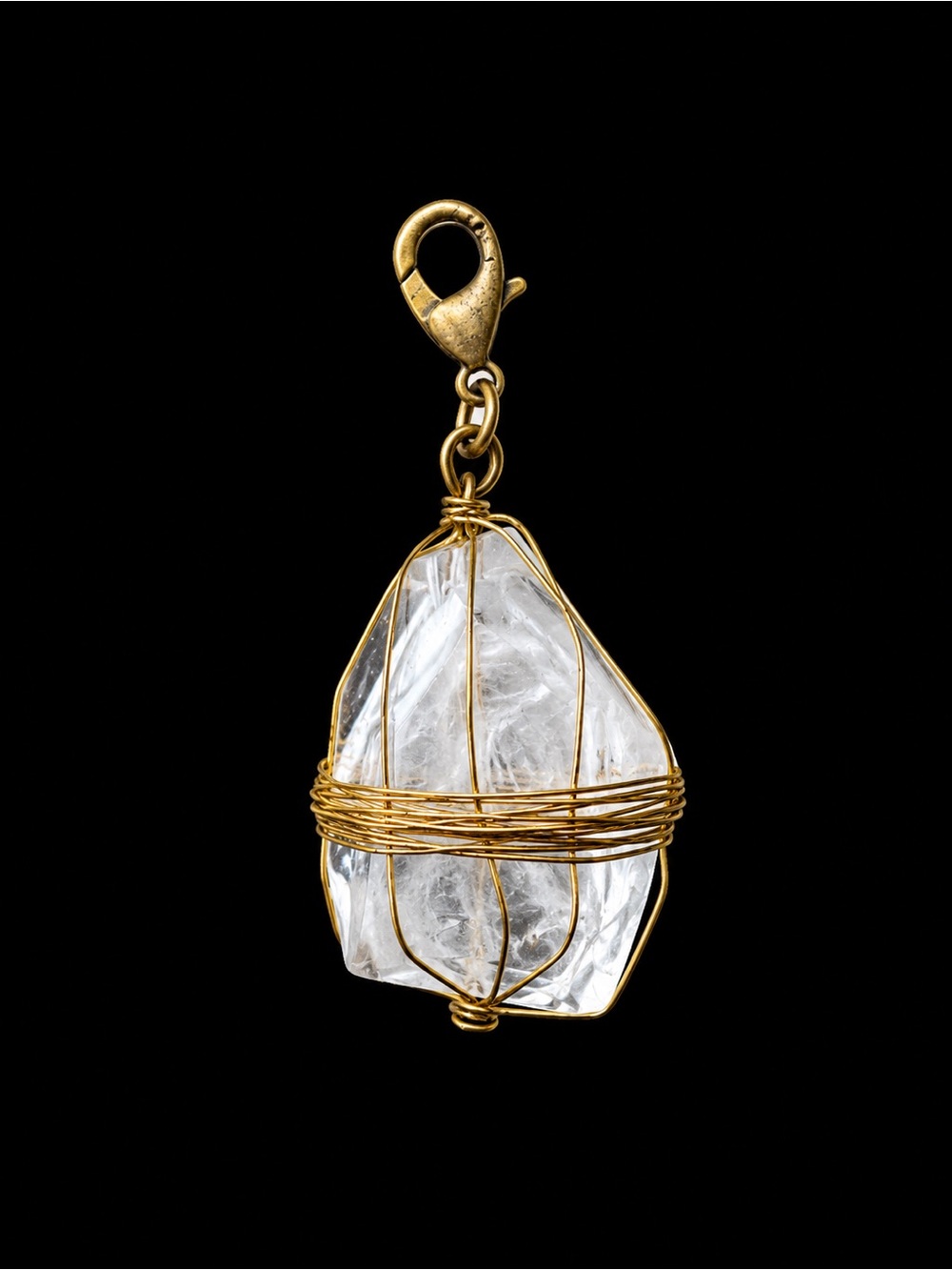 Gold Wire-Wrapped Clear Crystal Pendant Charm